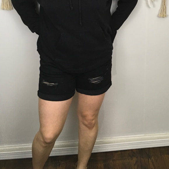 a.n.a Pants - a.n.a black distressed jean shorts cuffed hem 12